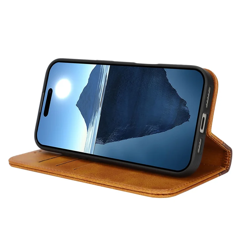 For iPhone 16 Pro Case Calf Texture 3 Card Slots Color Splicing Leather Phone Cover - Yellow+Brown