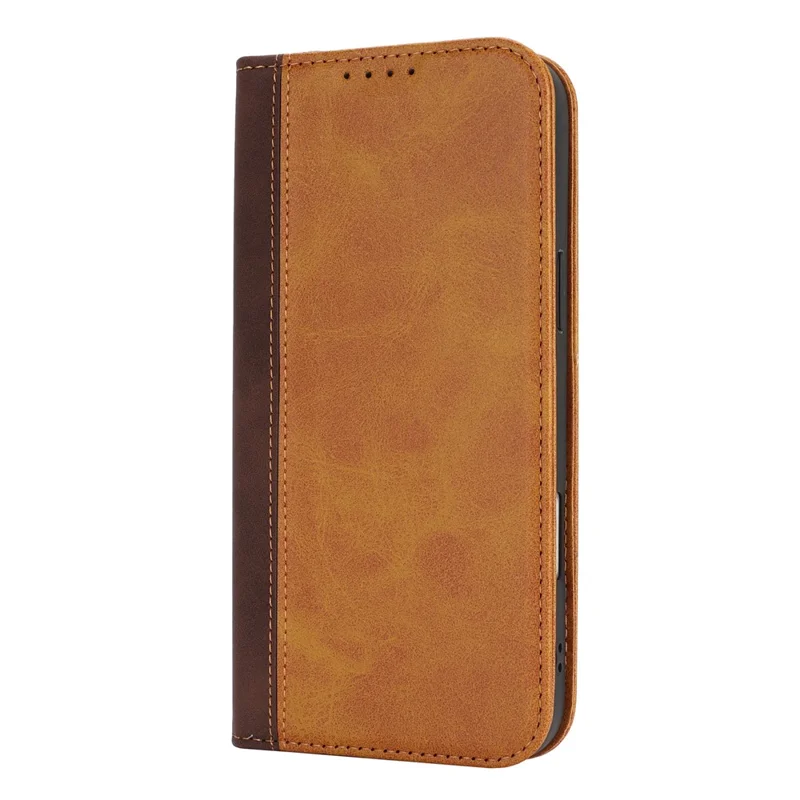 For iPhone 16 Pro Case Calf Texture 3 Card Slots Color Splicing Leather Phone Cover - Yellow+Brown