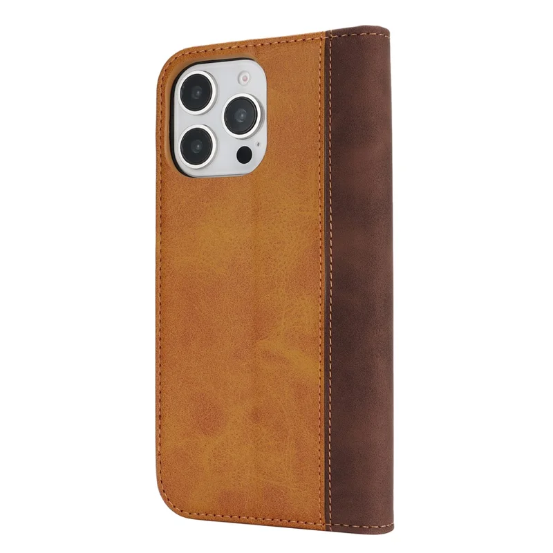 For iPhone 16 Pro Case Calf Texture 3 Card Slots Color Splicing Leather Phone Cover - Yellow+Brown