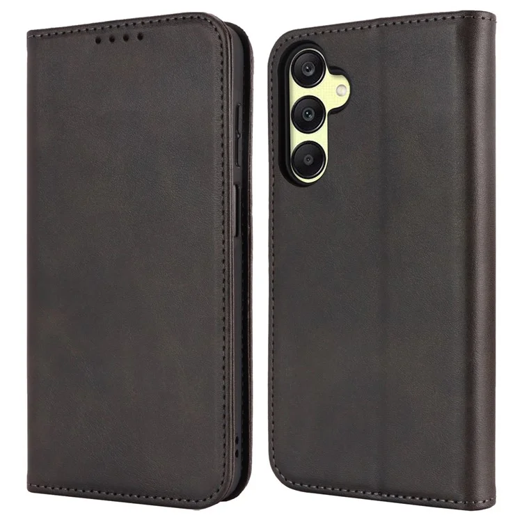 For Samsung Galaxy A16 5G / 4G Case PU Leather Calf Textured Magnetic Closing Smart Phone Cover - Black