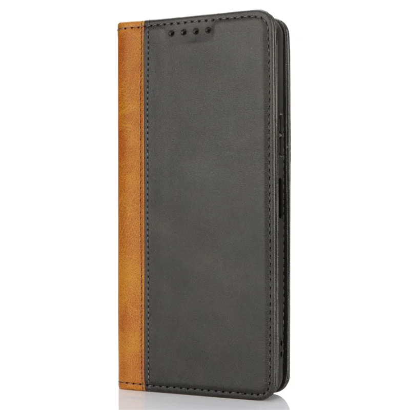 For Sony Xperia 10 VI Case Calf Texture 3 Card Slots Color Splicing Leather Phone Cover - Black+Yellow