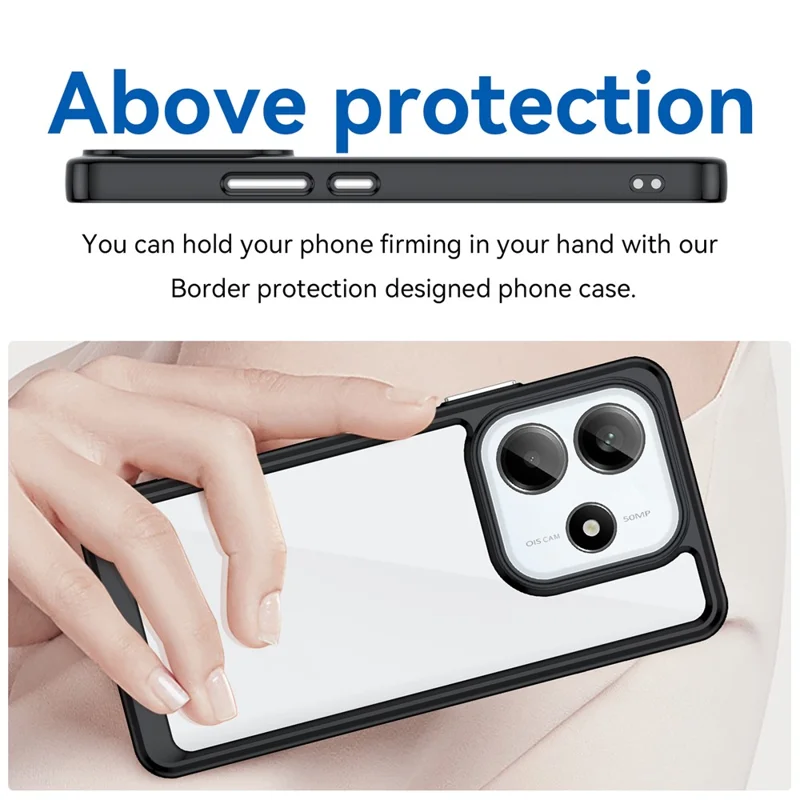 Pour Xiaomi Redmi Note 14 5G Étui TPU + Couvercle de téléphone protecteur en acrylique transparent - Noir
