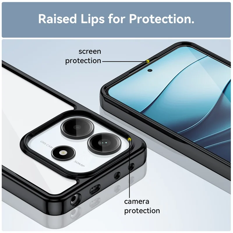 Pour Xiaomi Redmi Note 14 5G Étui TPU + Couvercle de téléphone protecteur en acrylique transparent - Noir