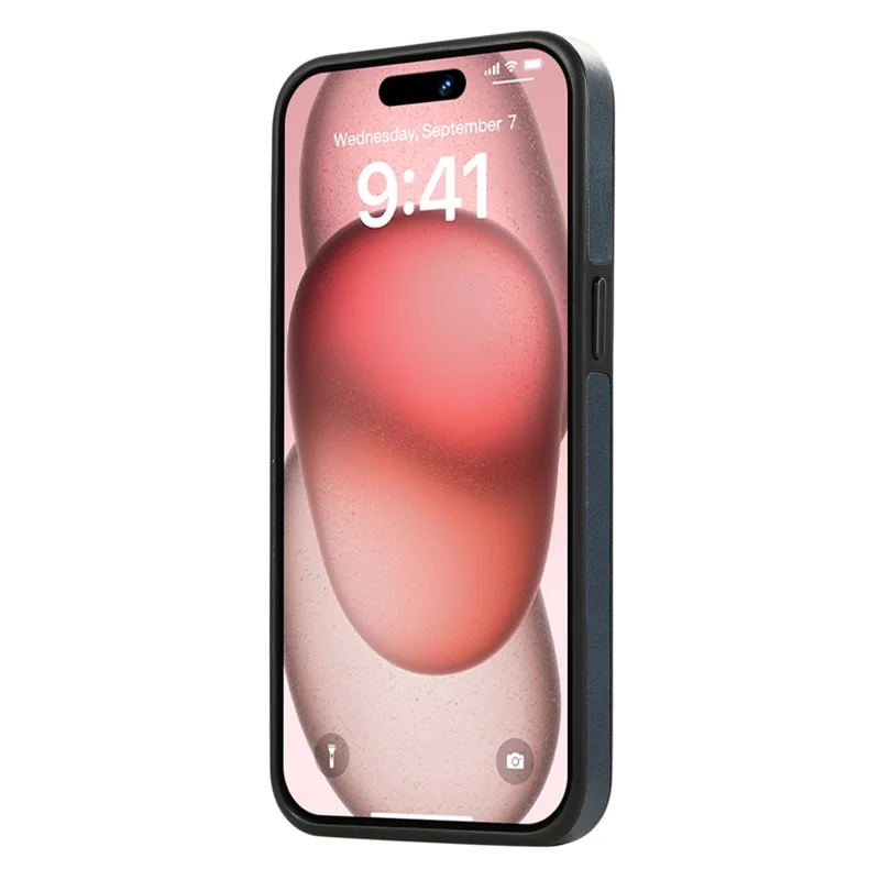 For iPhone 14 Pro PU Leather Back Case Card Holder Kickstand Phone Cover with Wrist Strap - Blue