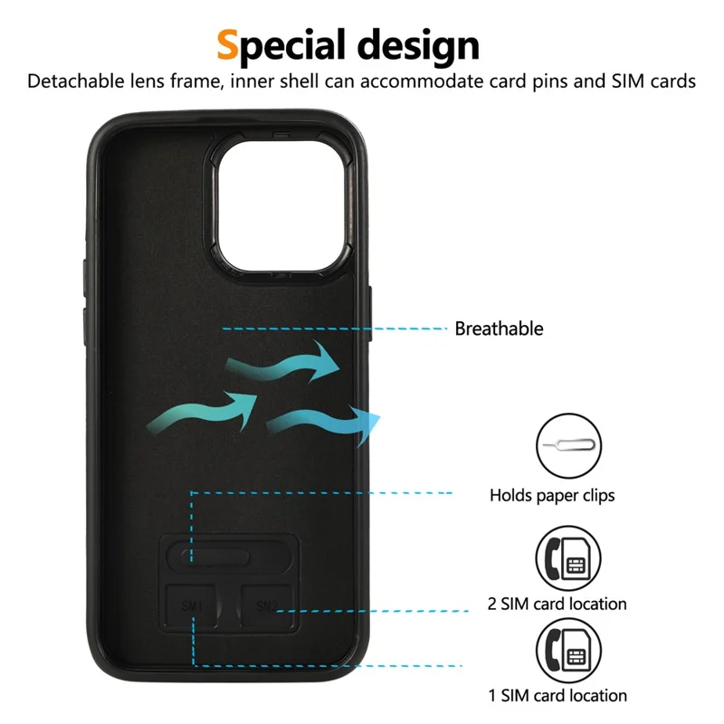 For iPhone 14 Pro PU Leather Back Case Card Holder Kickstand Phone Cover with Wrist Strap - Blue