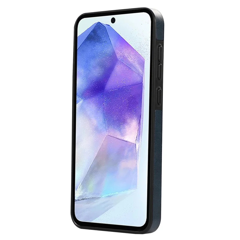 For Samsung Galaxy A35 5G PU Leather Back Case Card Holder Kickstand Phone Cover with Wrist Strap - Blue
