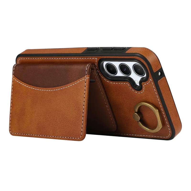 Pour Samsung Galaxy A54 5G, étui en cuir PU avec support, porte-cartes et dragonne - Marron