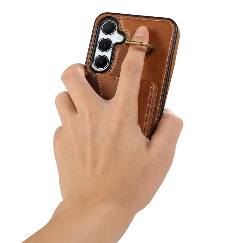 Pour Samsung Galaxy A54 5G, étui en cuir PU avec support, porte-cartes et dragonne - Marron