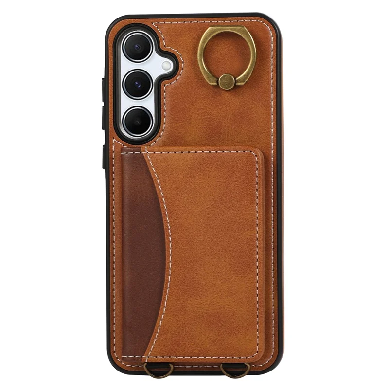 Pour Samsung Galaxy A54 5G, étui en cuir PU avec support, porte-cartes et dragonne - Marron