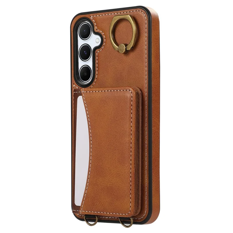 Pour Samsung Galaxy A54 5G, étui en cuir PU avec support, porte-cartes et dragonne - Marron