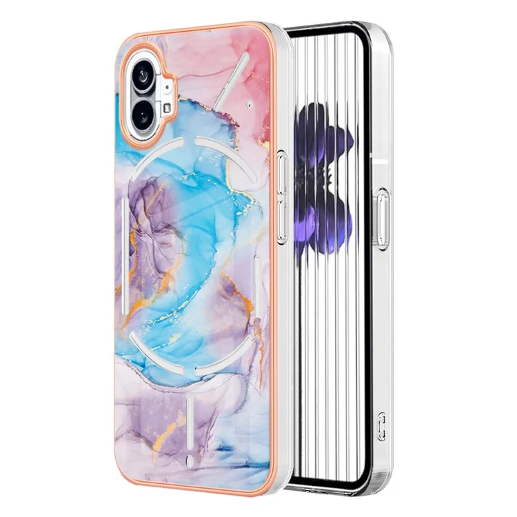 For Nothing Phone (1) 5G Case with IMD Marble Flower Pattern TPU Mobile Back Cover - Milky Way Marble Blue
