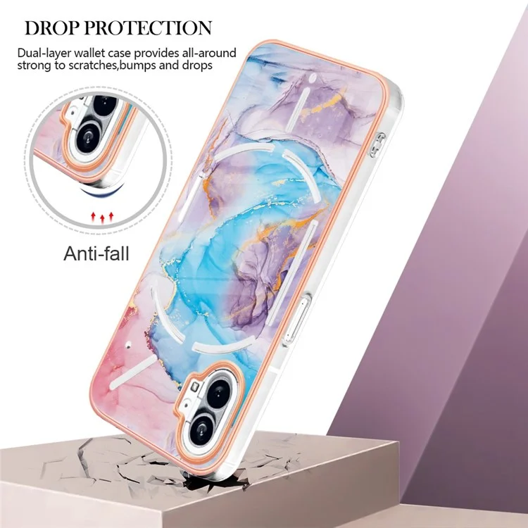 For Nothing Phone (1) 5G Case with IMD Marble Flower Pattern TPU Mobile Back Cover - Milky Way Marble Blue