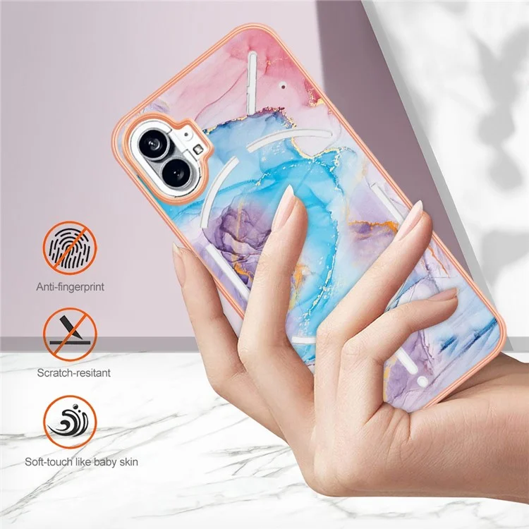 For Nothing Phone (1) 5G Case with IMD Marble Flower Pattern TPU Mobile Back Cover - Milky Way Marble Blue