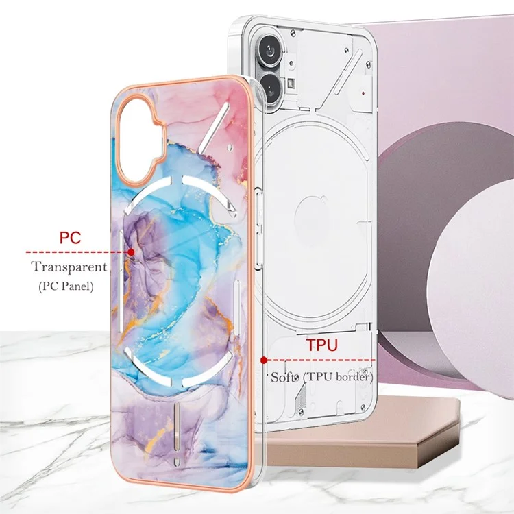 For Nothing Phone (1) 5G Case with IMD Marble Flower Pattern TPU Mobile Back Cover - Milky Way Marble Blue