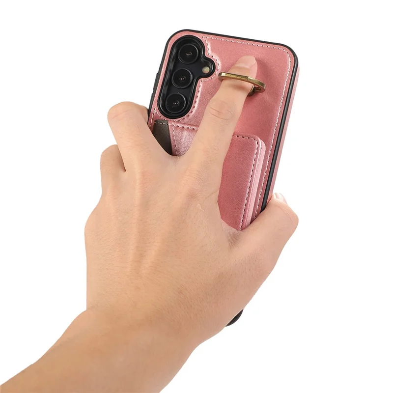 Pour Samsung Galaxy A14 5G / A14 4G Coque arrière en cuir PU avec support à rabat et dragonne - Rose