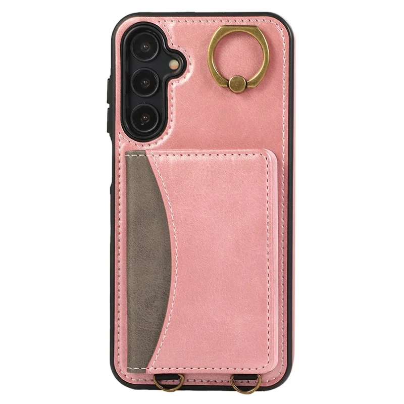 Pour Samsung Galaxy A14 5G / A14 4G Coque arrière en cuir PU avec support à rabat et dragonne - Rose