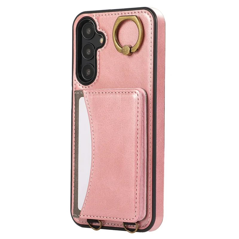 Pour Samsung Galaxy A14 5G / A14 4G Coque arrière en cuir PU avec support à rabat et dragonne - Rose