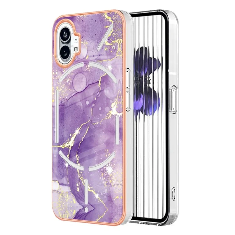 For Nothing Phone (1) 5G TPU Case with IMD Marble Pattern Electroplated Back Cover - Purple 002