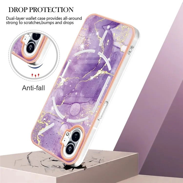 For Nothing Phone (1) 5G TPU Case with IMD Marble Pattern Electroplated Back Cover - Purple 002