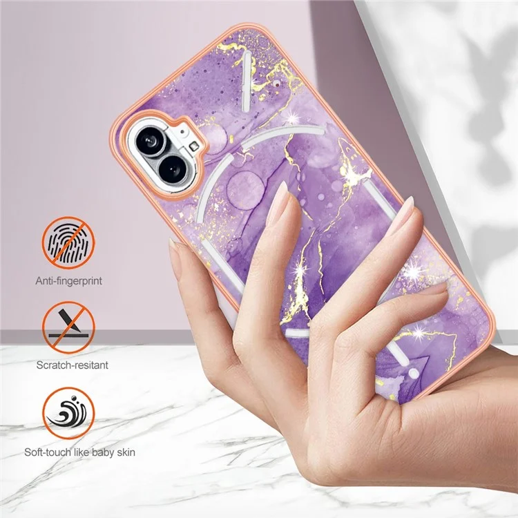 For Nothing Phone (1) 5G TPU Case with IMD Marble Pattern Electroplated Back Cover - Purple 002