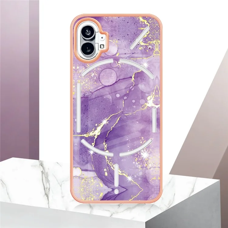 For Nothing Phone (1) 5G TPU Case with IMD Marble Pattern Electroplated Back Cover - Purple 002