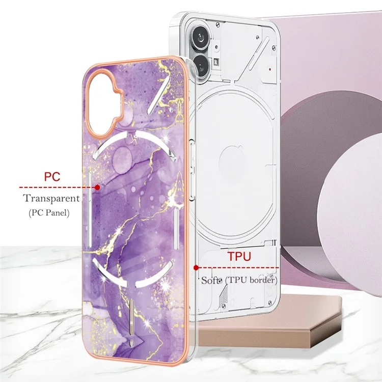 For Nothing Phone (1) 5G TPU Case with IMD Marble Pattern Electroplated Back Cover - Purple 002