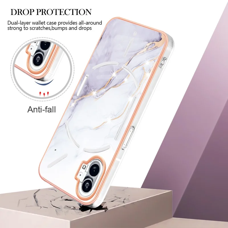 For Nothing Phone (1) 5G TPU Case with IMD Marble Pattern Electroplated Back Cover - White 006