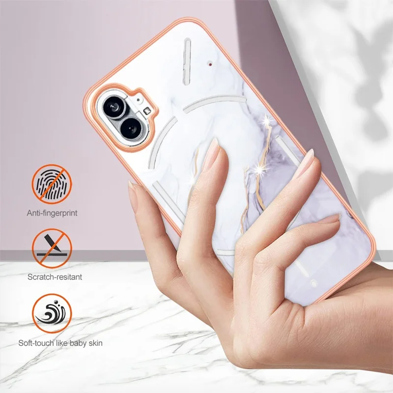 For Nothing Phone (1) 5G TPU Case with IMD Marble Pattern Electroplated Back Cover - White 006