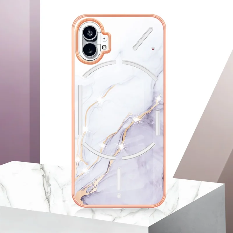 For Nothing Phone (1) 5G TPU Case with IMD Marble Pattern Electroplated Back Cover - White 006
