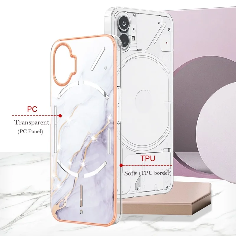 For Nothing Phone (1) 5G TPU Case with IMD Marble Pattern Electroplated Back Cover - White 006