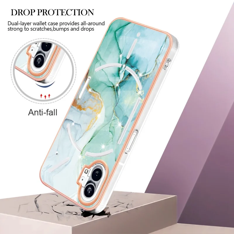 For Nothing Phone (1) 5G TPU Case with IMD Marble Pattern Electroplated Back Cover - Green 003