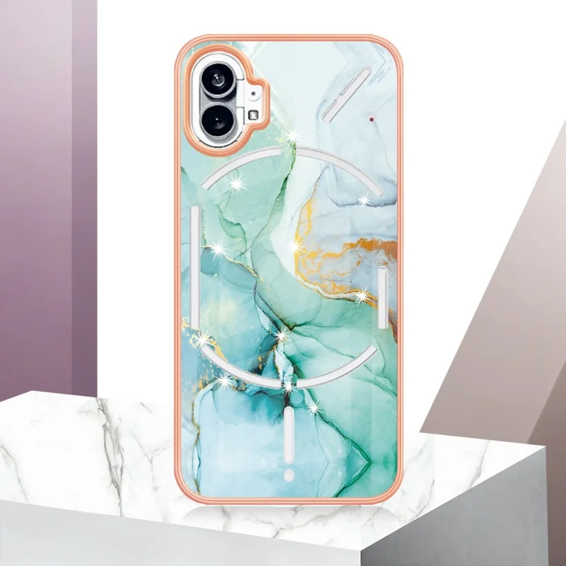 For Nothing Phone (1) 5G TPU Case with IMD Marble Pattern Electroplated Back Cover - Green 003