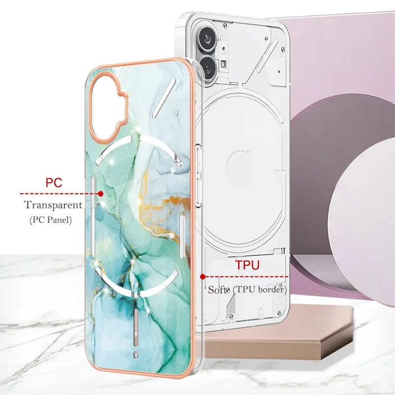 For Nothing Phone (1) 5G TPU Case with IMD Marble Pattern Electroplated Back Cover - Green 003