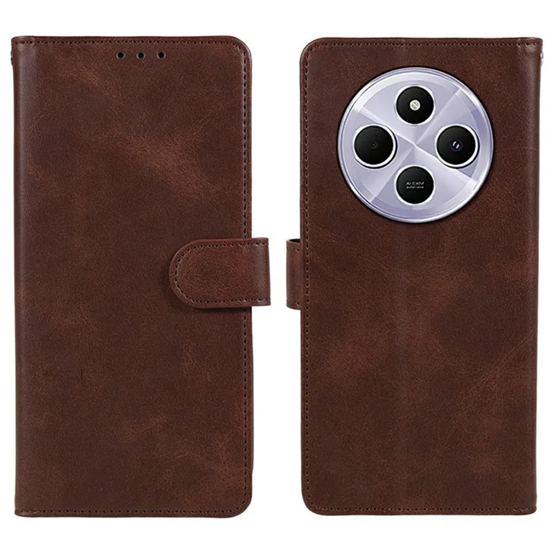 For Xiaomi Poco C75 4G / Redmi 14R 5G / 14C 4G Case PU Leather Wallet Protective Phone Cover Calf Texture - Brown