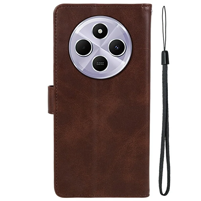 For Xiaomi Poco C75 4G / Redmi 14R 5G / 14C 4G Case PU Leather Wallet Protective Phone Cover Calf Texture - Brown