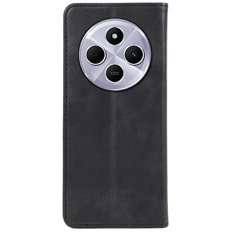 Capa para Xiaomi Redmi 14R 5G, couro PU com textura de bezerro, com forte magnetismo - Preto
