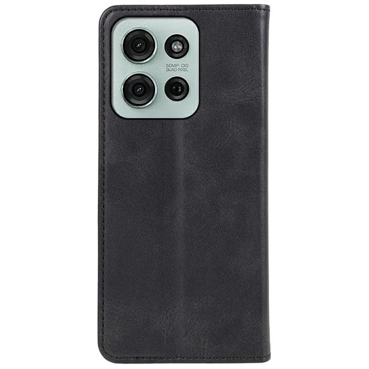 For Motorola Moto G75 5G Case Strong Magnetic PU Leather Phone Cover Calf Texture - Black