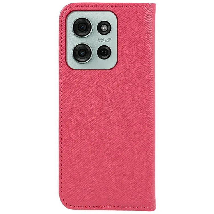 For Motorola Moto G75 5G Case Cross Texture Leather Phone Cover Hidden Magnetic - Pink