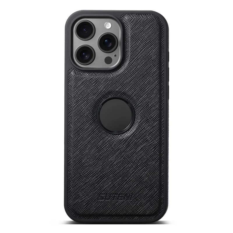 SUTENI M2 For iPhone 16 Pro Magnetic Case Cross Texture Leather Back Cover with Detachable Card Bag - Black