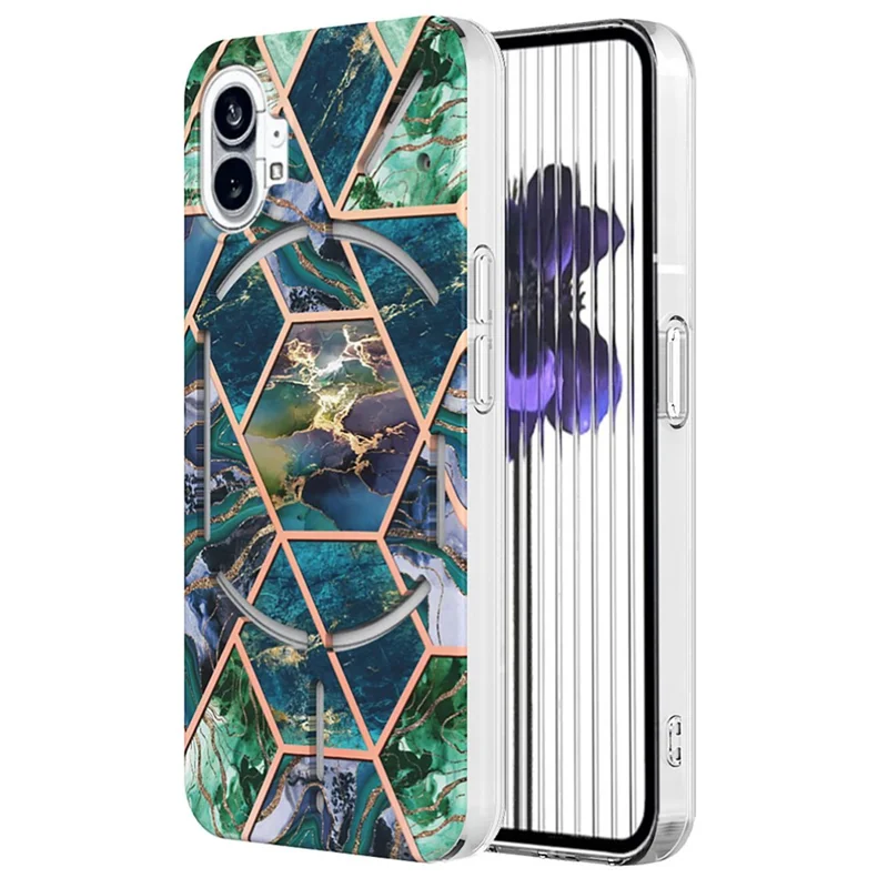 For Nothing Phone (1) 5G Case Splicing IMD Marble Pattern Electroplated TPU Back Cover - Blue  /  Green