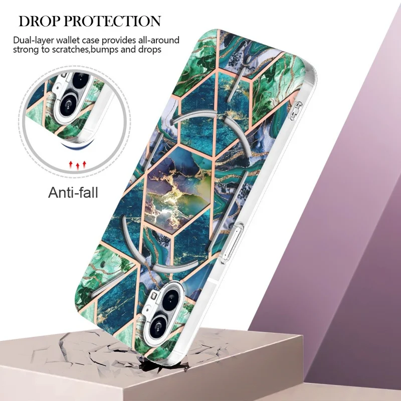 For Nothing Phone (1) 5G Case Splicing IMD Marble Pattern Electroplated TPU Back Cover - Blue  /  Green