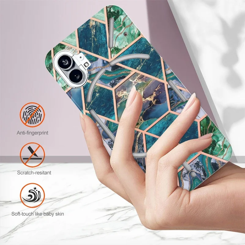 For Nothing Phone (1) 5G Case Splicing IMD Marble Pattern Electroplated TPU Back Cover - Blue  /  Green