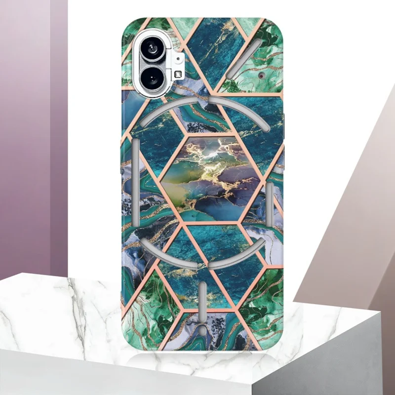 For Nothing Phone (1) 5G Case Splicing IMD Marble Pattern Electroplated TPU Back Cover - Blue  /  Green