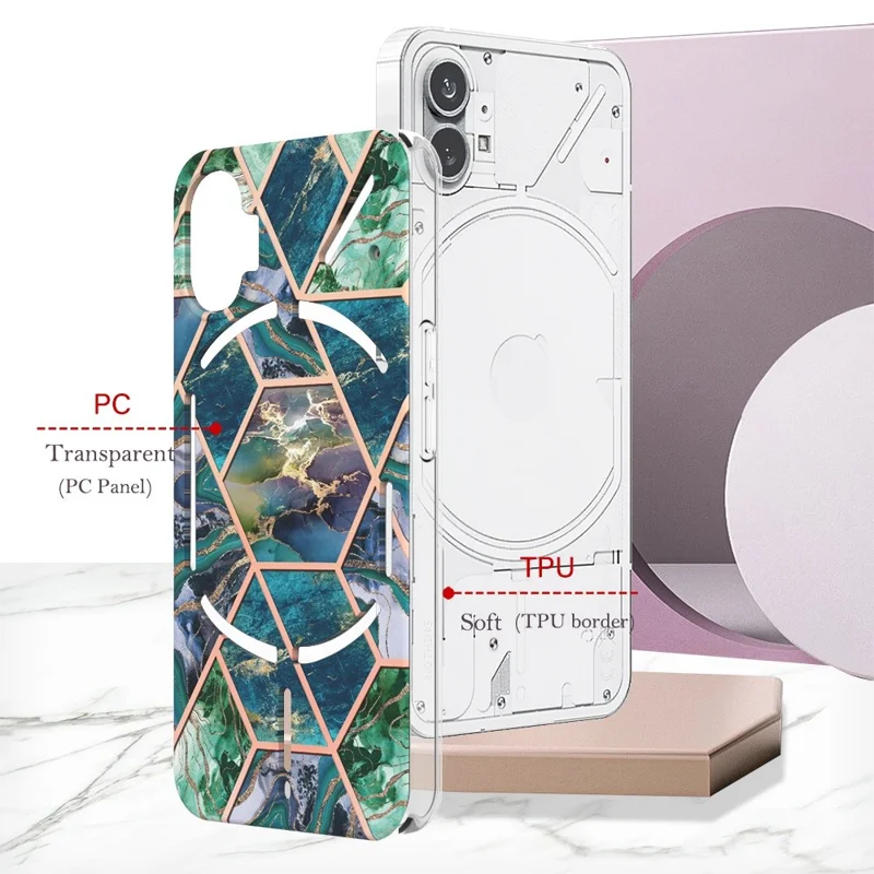 For Nothing Phone (1) 5G Case Splicing IMD Marble Pattern Electroplated TPU Back Cover - Blue  /  Green