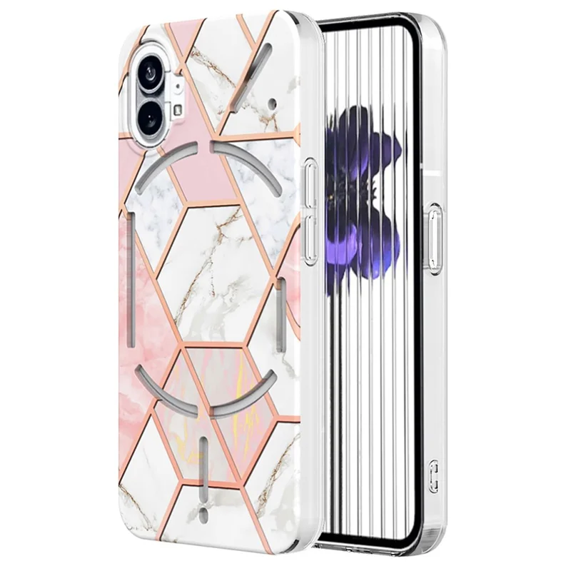 For Nothing Phone (1) 5G Case Splicing IMD Marble Pattern Electroplated TPU Back Cover - Pink  /  White