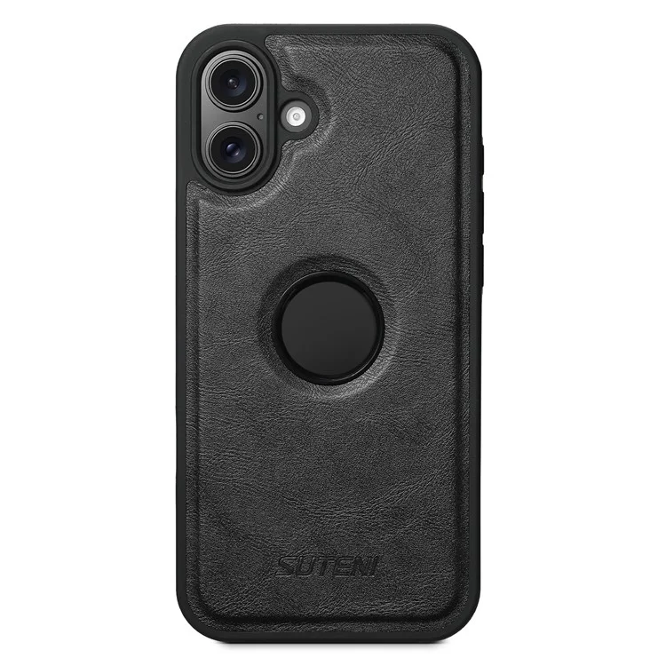 SUTENI M1 para iPhone 16 Carcasa Magnética Extraíble Funda Tarjeta Textura Encerada Cuero+TPU - Negro