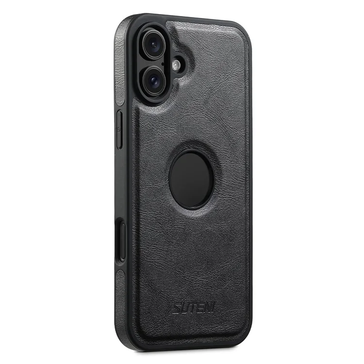 SUTENI M1 para iPhone 16 Carcasa Magnética Extraíble Funda Tarjeta Textura Encerada Cuero+TPU - Negro