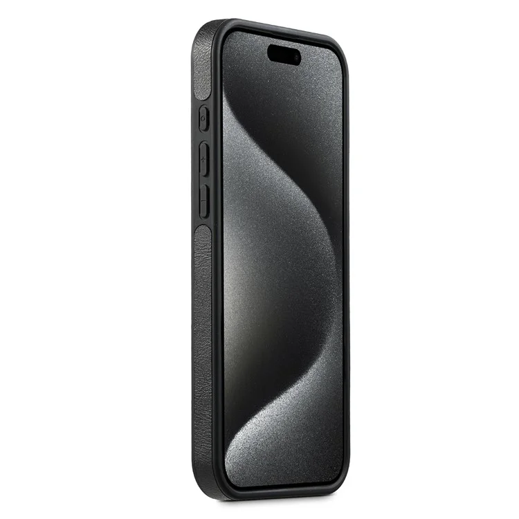 SUTENI M1 para iPhone 16 Carcasa Magnética Extraíble Funda Tarjeta Textura Encerada Cuero+TPU - Negro