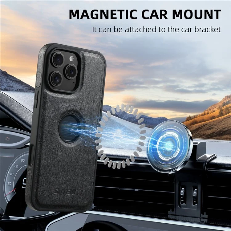 SUTENI M1 para iPhone 16 Pro Funda Magnética Desmontable Bolsa para Tarjetas Textura Encerada Cuero+Funda TPU - Negro