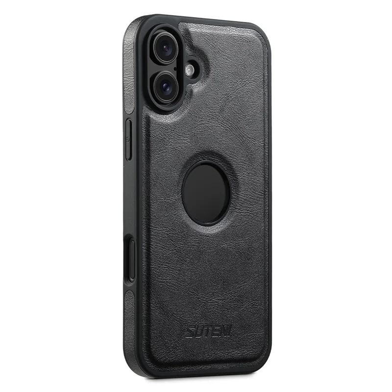 SUTENI G1 per iPhone 16 Plus Custodia Magnetica Texture Pelle Cerata TPU Cover per Telefono - Nera